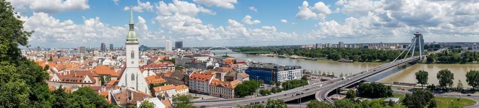 Bratislava panorama and Danube view on a sunny day. Slovakia Stock Photos