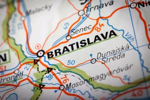 Bratislava on a road map Stock Photos