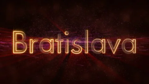 Bratislava - Shiny looping city name in Slovakia, text animation Stock Footage 99601124