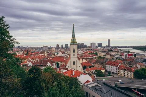 Bratislava skyline under clouds Stock Photos