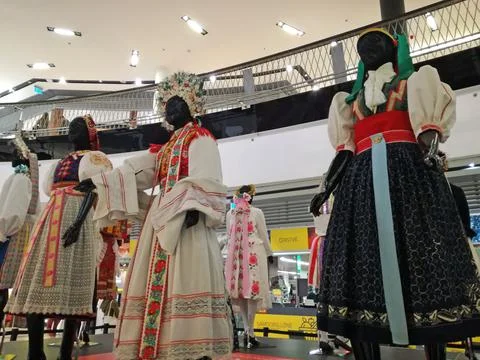 Bratislava, Slovakia - 10/7/2019: Exhibition of national folk dresses Parta Stock Photos
