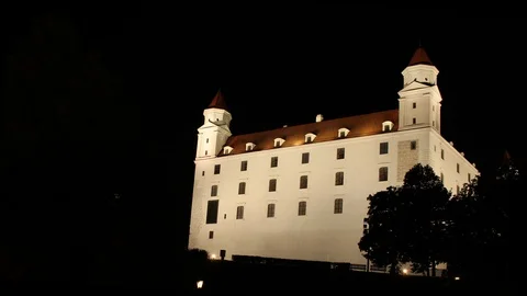 Bratislava, Slovakia- Castle Hyperlapse at Night Stock Footage 128497512