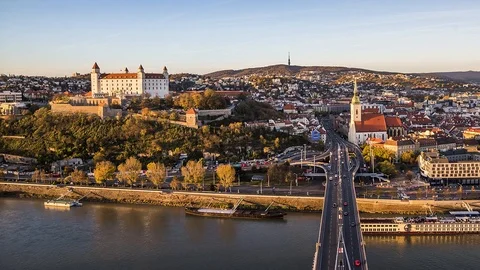 Bratislava, Slovakia - Panoramic View as Seen from Observation Deck. Time Lapse. Stock Footage 120651273