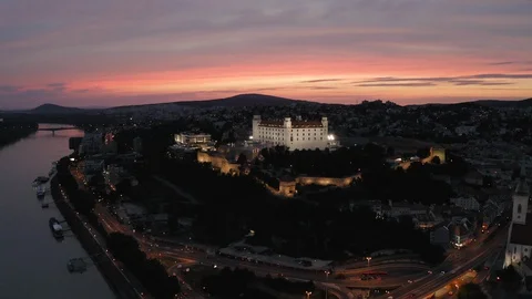 Bratislava Sunset Riverside Hyperlapse Vídeos de archivo 129478080