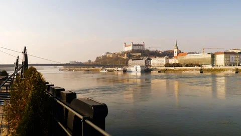 Bratislava view from Danube river Stock Footage 120534539