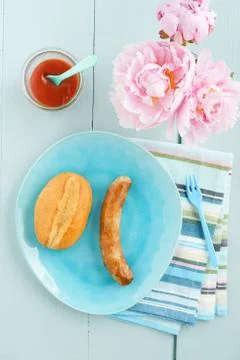 Bratwurst with bread roll Stock Photos