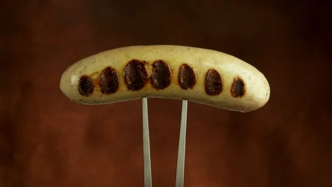 Bratwurst on a fork Stock Footage 112588955