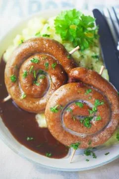 Bratwurst With Mash Stock Photos