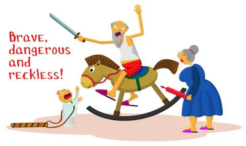 Brave, dangerous and reckless! Comic vector illustration in flat style. Stock Illustration