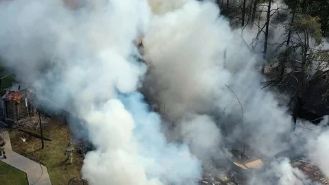Brave firemen inside burning building. Fire extinguishing, fire brigade inside Stock Footage 113112642