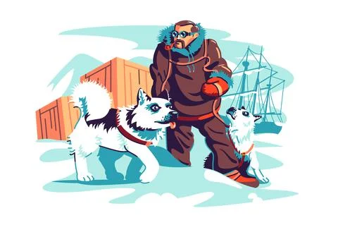 Brave male adventurer on north pole Stock Illustration