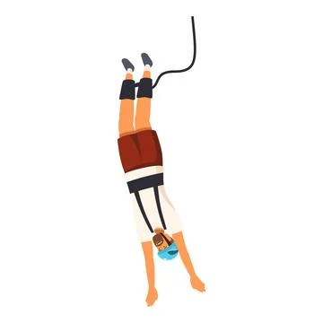 Brave man bungee jumping upside down, extreme sport activity Stock Illustration