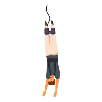 Brave man hanging upside down enjoying bungee jumping entertainment upside do Stock Illustration