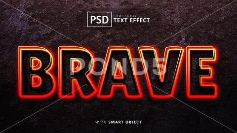 Brave neon text effect editable Plantilla PSD