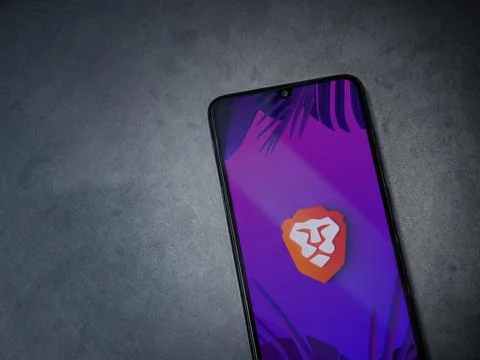 Brave Private Browser app launch screen on smartphone on dark marble stone .. Stock Photos
