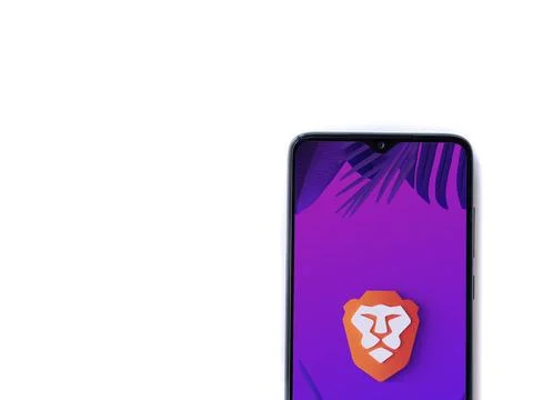 Brave Private Browser app launch screen on smartphone on white background Stock Photos