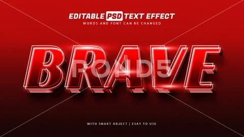 Brave red glow neon text effect Plantilla PSD