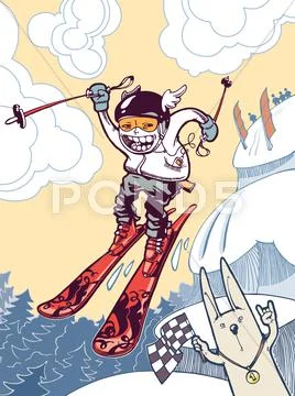 Brave Ski Freerider Stock Illustration