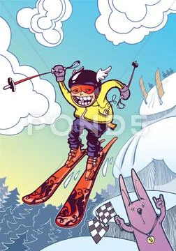 Brave ski freerider Stock Illustration