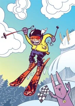 Brave ski freerider Stock Illustration