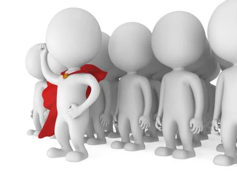 Brave superhero with red cloak before a crowd Illustrazione stock
