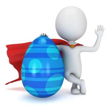 Brave superhero with red cloak with Easter Egg Stock Illustration