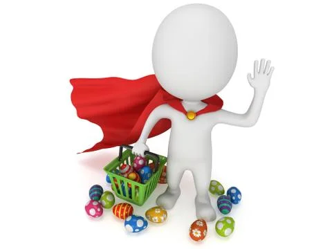 Brave superhero shopper with Easter Eggs Stock Illustration