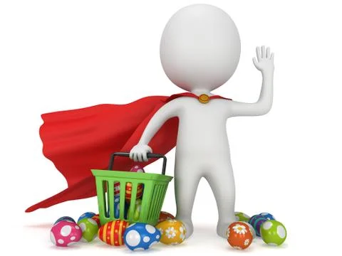 Brave superhero shopper with Easter Eggs Stock Illustration