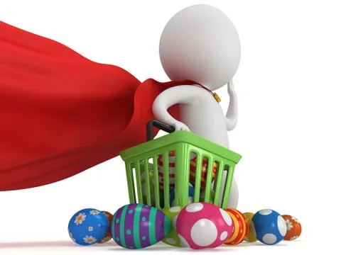 Brave superhero shopper with Easter Eggs Stock Illustration