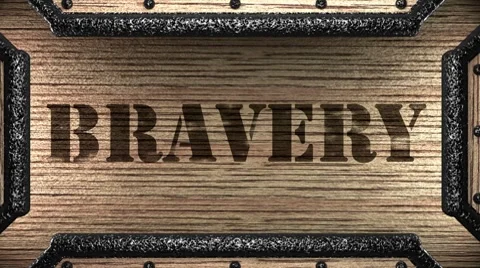 Bravery on wooden stamp Stock Footage