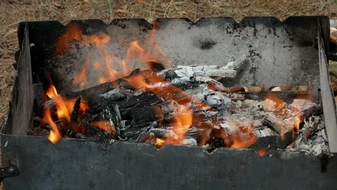 Brazier barbecue grill in forest 4k Stock Footage 89702589