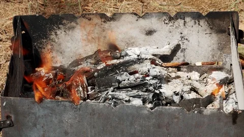 Brazier barbecue grill in forest 4k Stock Footage 89702830