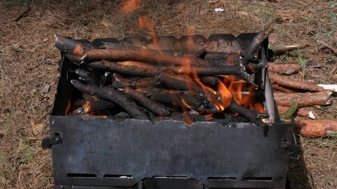 Brazier barbecue grill in forest 4k Stock Footage 89703553