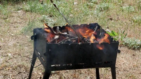 Brazier barbecue grill in forest 4k Stock Footage 89706218