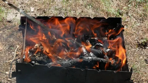 Brazier barbecue grill in forest 4k Stock Footage 89706496