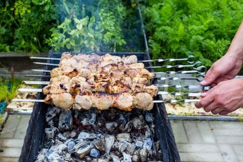 Brazier with grilled meat Foto stock