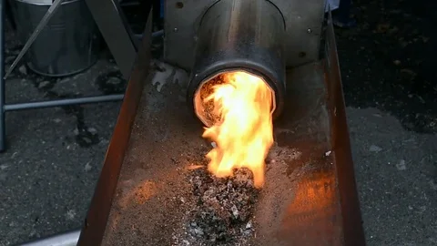 Brazier, methane fire heater closeup, energy diversity. Video stock 71125788