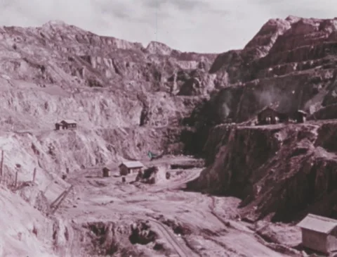 Brazil 1970s: Open pit mine. Map of Brazil. Principle Brazilian cities. São Video stock 321475587