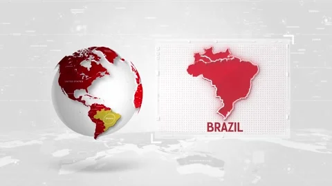 Brazil 4K Tech Map Beside Globe On White Background. Stock Footage 341007820