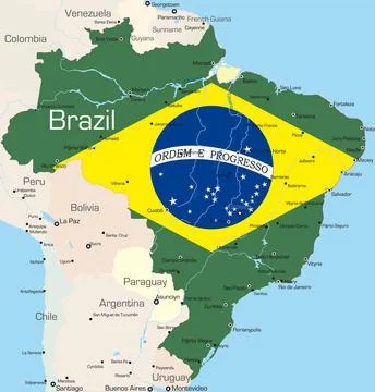Brazil Abstract vector color map of Brazil country colored by national fla... Stock Photos