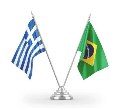 Brazil and Greece table flags isolated on white 3D rendering Stock Illustration