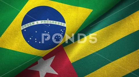 Brazil and Togo two flags textile cloth, fabric texture Stock Photos