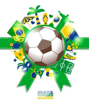 Brazil background with ball on white background Illustrazione stock