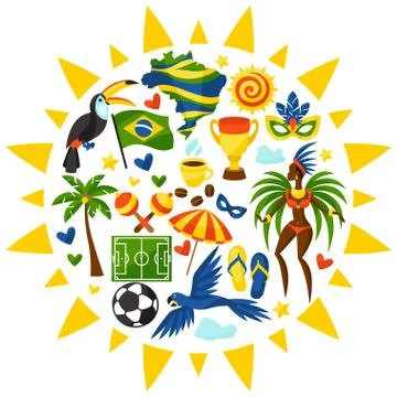 Brazil background with stylized objects and cultural symbols 스톡 일러스트