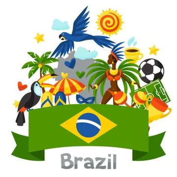 Brazil background with stylized objects and cultural symbols Stock Illustration