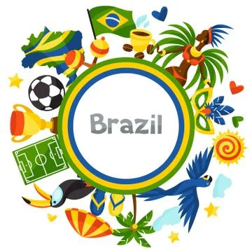 Brazil background with stylized objects and cultural symbols 库存插图