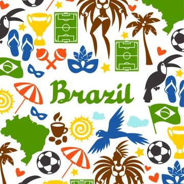 Brazil background with stylized objects and cultural symbols 스톡 일러스트