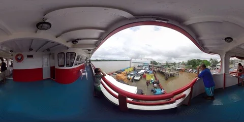 Brazil Belem Boat Unload Amazon River 360 VR Stock Footage 90408357