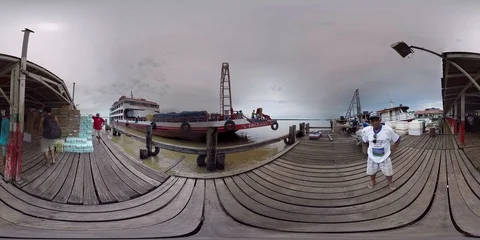 Brazil Belem Man Staring Amazon River 360 VR Stock Footage 90408566