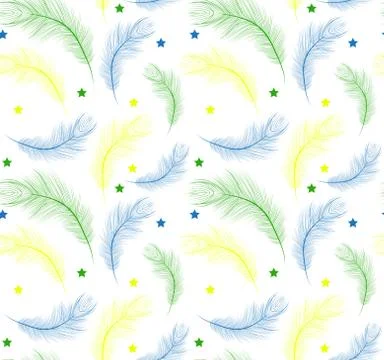 Brazil Carnival seamless pattern with feathers blue, yellow, green color Stock Illustration